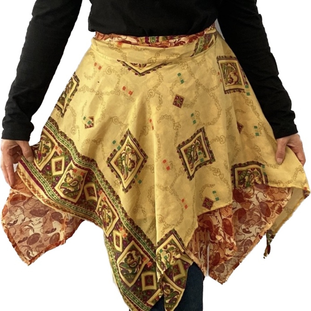 Vintage Silk layered Handkerchief flowy mini Reversible Wraparound Skirt